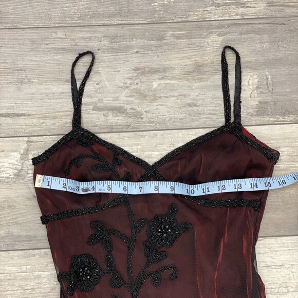 Sue Wong Sz. 6 Vintage Rare Iridescent Deep Red and Black Crochet Beaded Gown - Picture 13 of 16